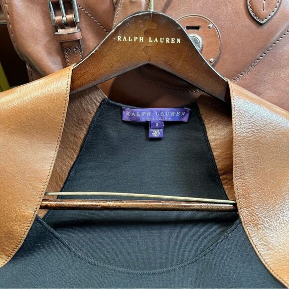 Ralph Lauren Collection Fall 12 Black Merino Wool Leather Trim Knit Sheath Dress - Picture 2 of 16